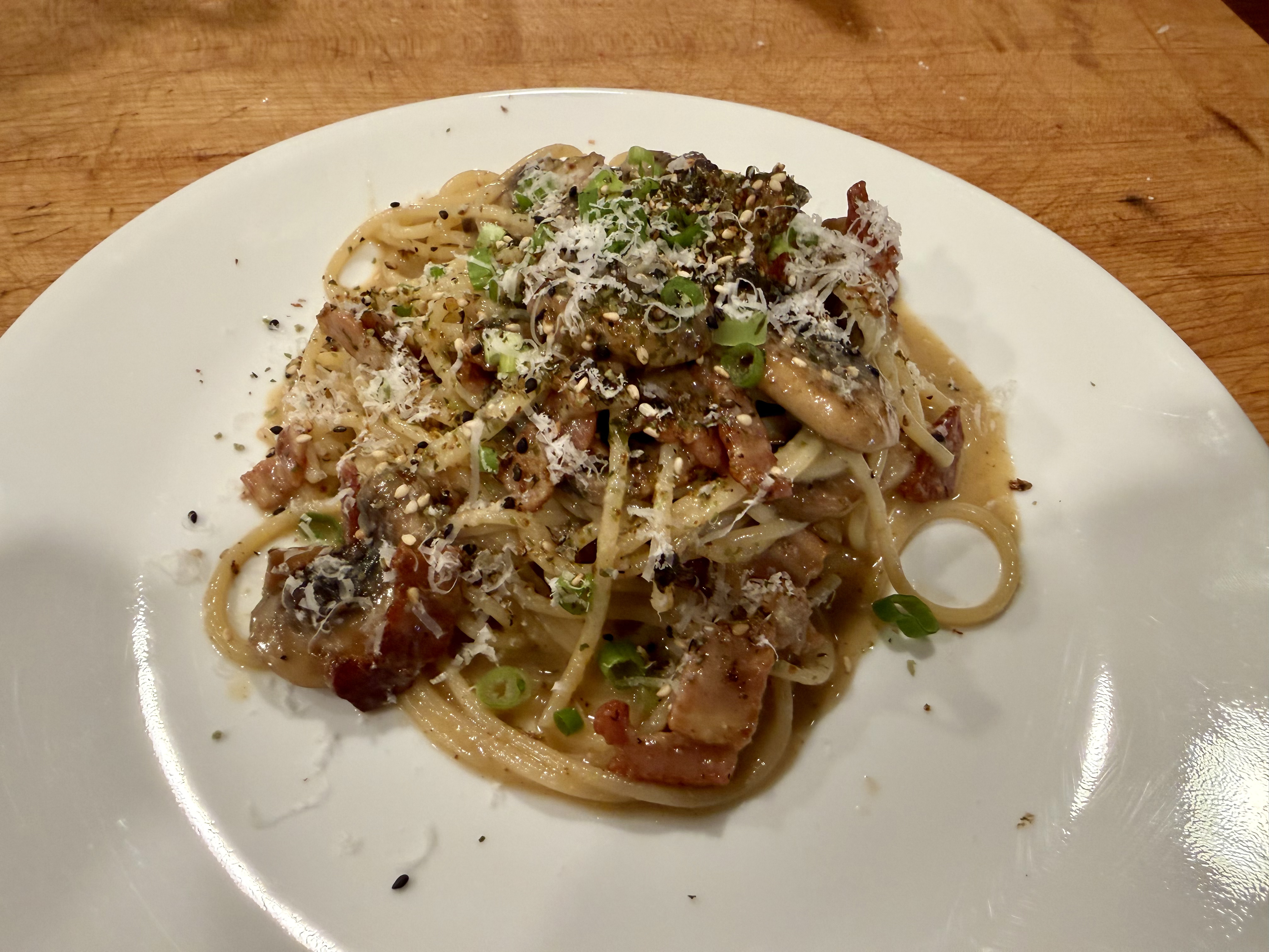 image from Bacon, mushroom, miso pasta